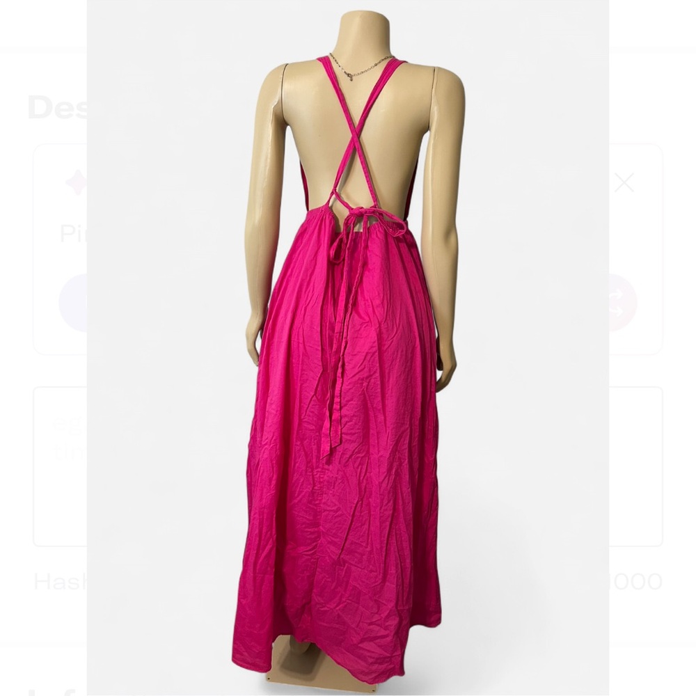 J. Crew Pink Maxi Deep V-Neck Halter Hot Pink Dress for Cocktail - Picture 3 of 5